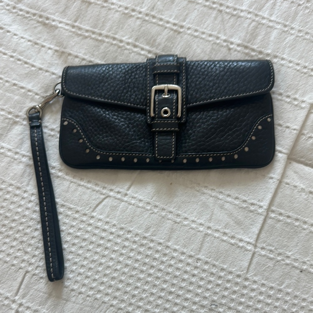 Coach Black Leather Wristlet Clutch